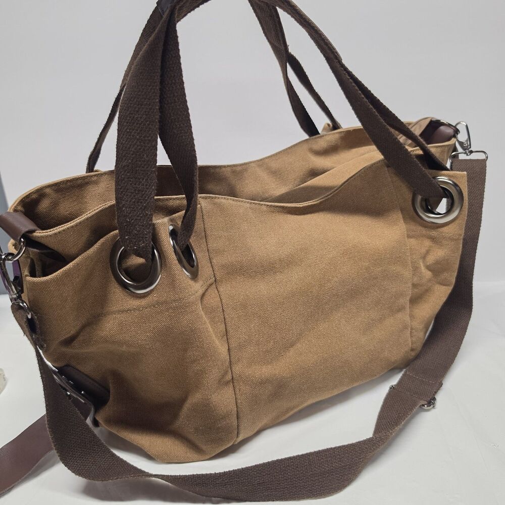 Women's Extra Large Canvas Hobo Crossbody Shoulder BagBy Kiss Gold In Tan Brown